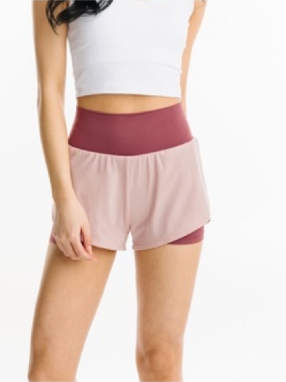 ZYIA Two-Tone Rose and Mauve High-Waist Athletic Shorts